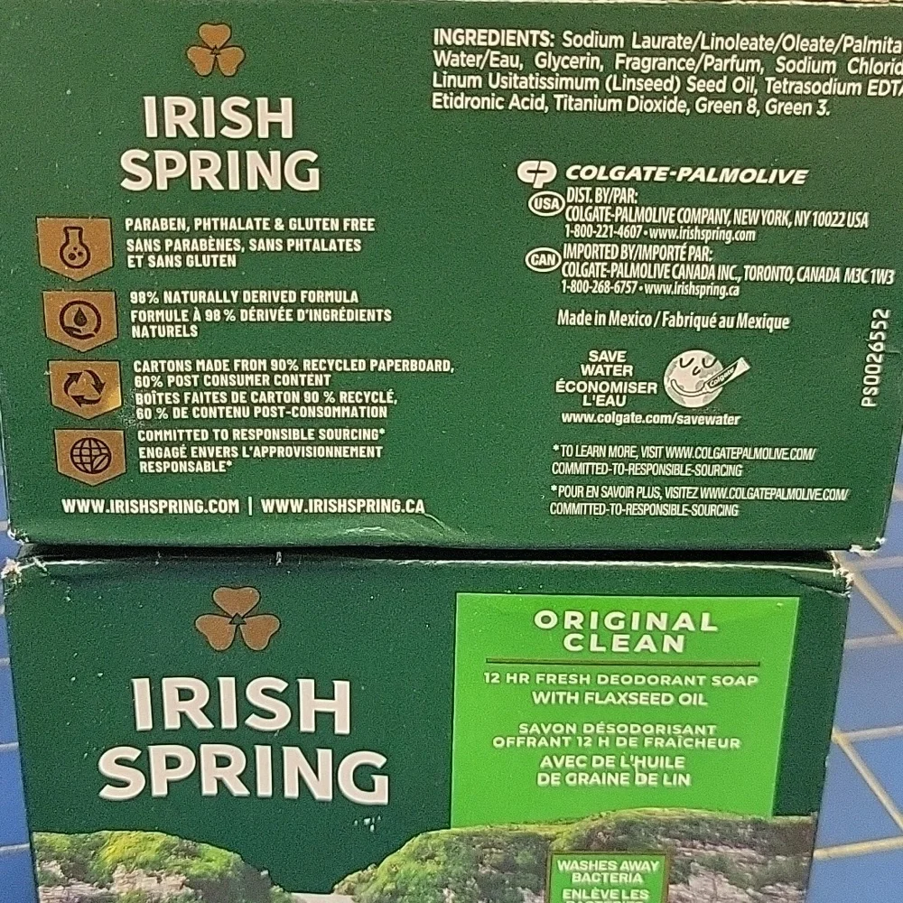 Irish Spring Original Clean Deodorant Soap Set of 2 New Sealed Boxes